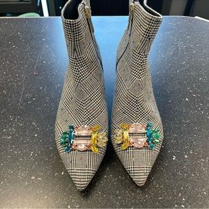 Kurt Geiger Plaid Ankle Boots with Jewel Embellishments